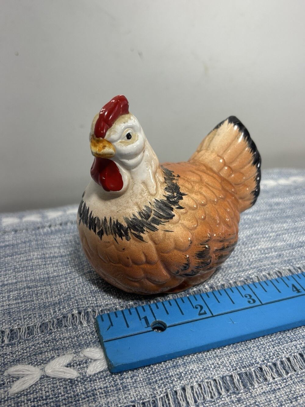 Vintage Ceramic Hen Chicken Figurine Brown Red Farmhouse Country Kitchen Decor